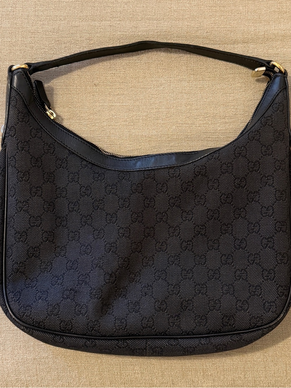 Gucci Black Denim Monogram Hobo Shoulder Bag